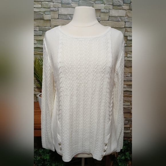 NOTATIONS Cozy Chunky Knit Sweater Ivory Acrylic XL Cottagecore - Picture 1 of 5
